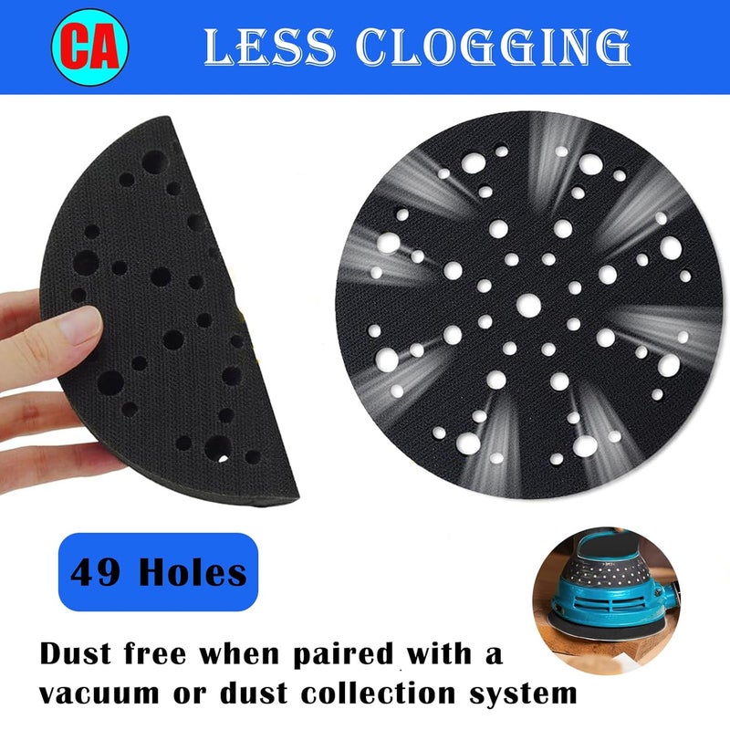 Crossarctic 6-Inch Sanding Interface Pads, Hook and Loop, 5 Pack, 49-Hole Foam Buffer Backing Pads for Orbital Sander - Image 4